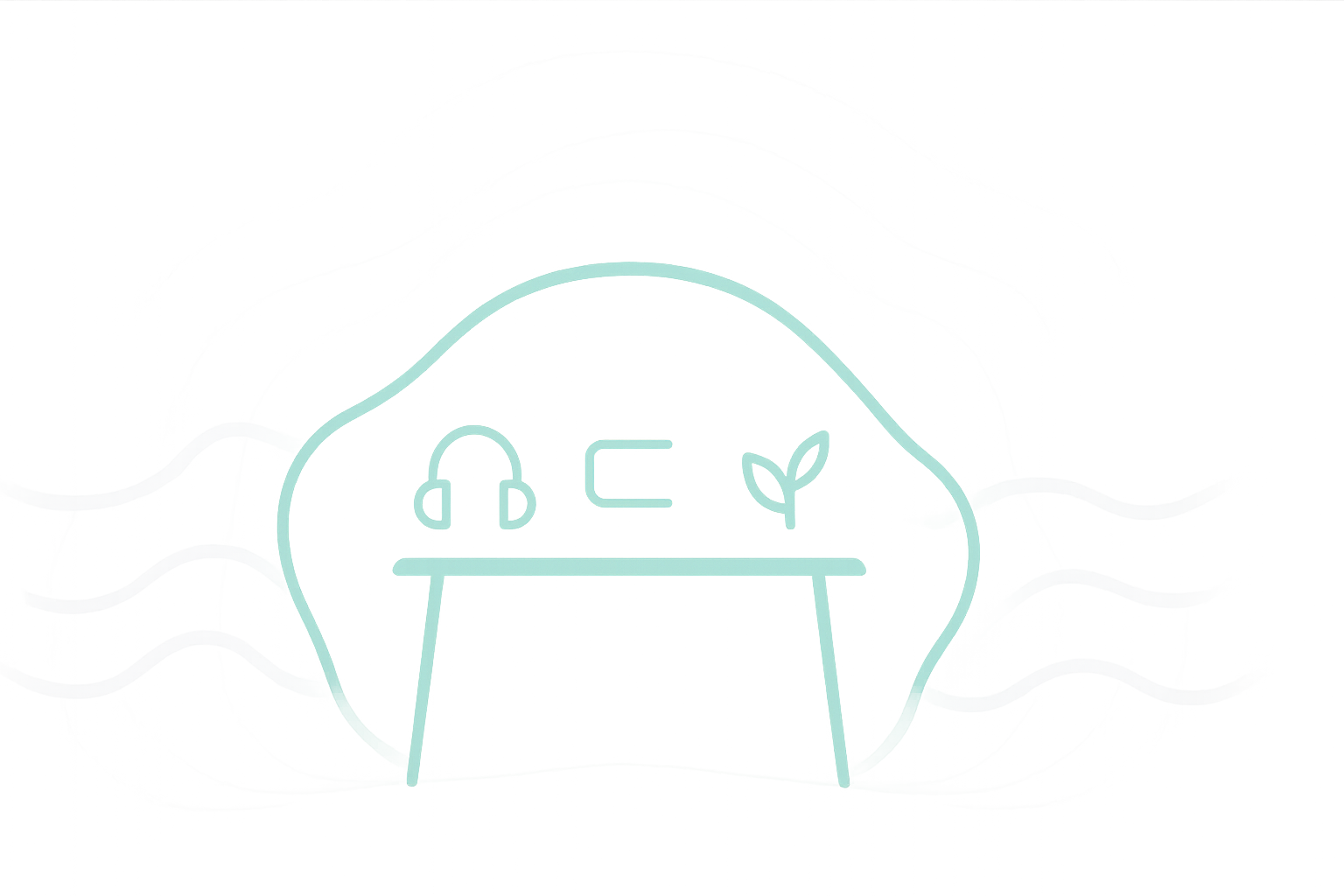 Abstract illustration of a calm, intentionally organized workspace with elements subtly filtering distractions, symbolizing an optimized environment for ADHD entrepreneurs.